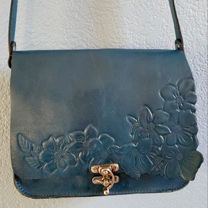 Cecina Flap CrossbodyHand Cut Tooled Safflower Blue